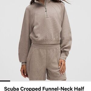 New-Lululemon athletica Scuba Cropped Funnel-Neck Half Zip Sweatshirt - Tan